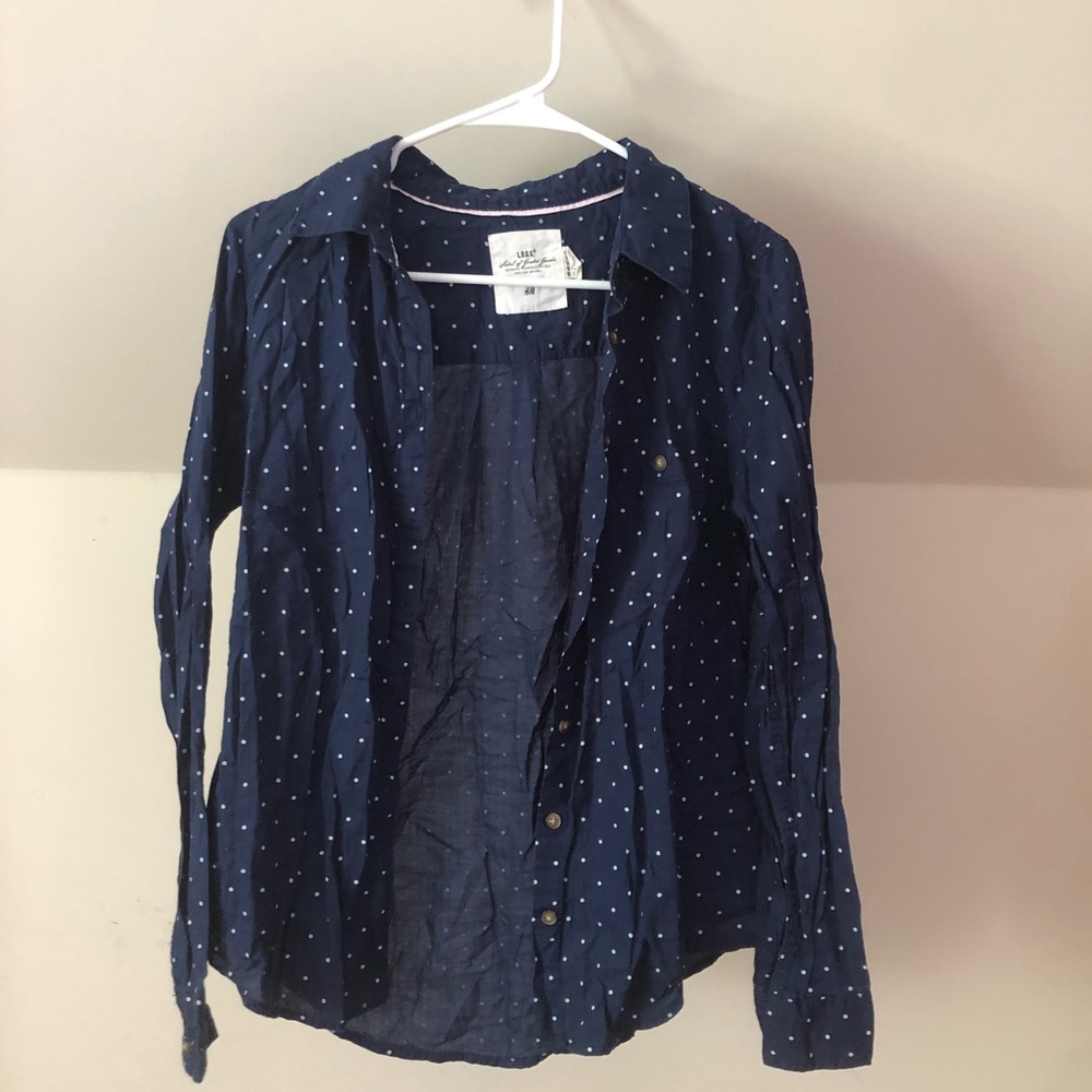Blue and white polka dot h&m button down (US 12)